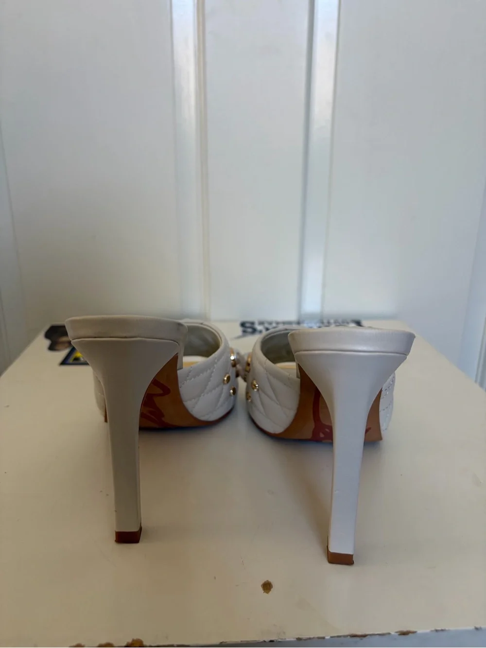 Karl Lagerfeld Ivory Pearl & Gold Stud High Heel Mules